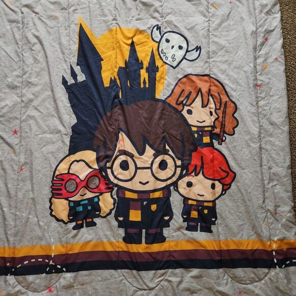 Harry Potter Icon Twin Comforter Pillowcase Gray Wizard Hogwarts‎ Reversible - Picture 2 of 15